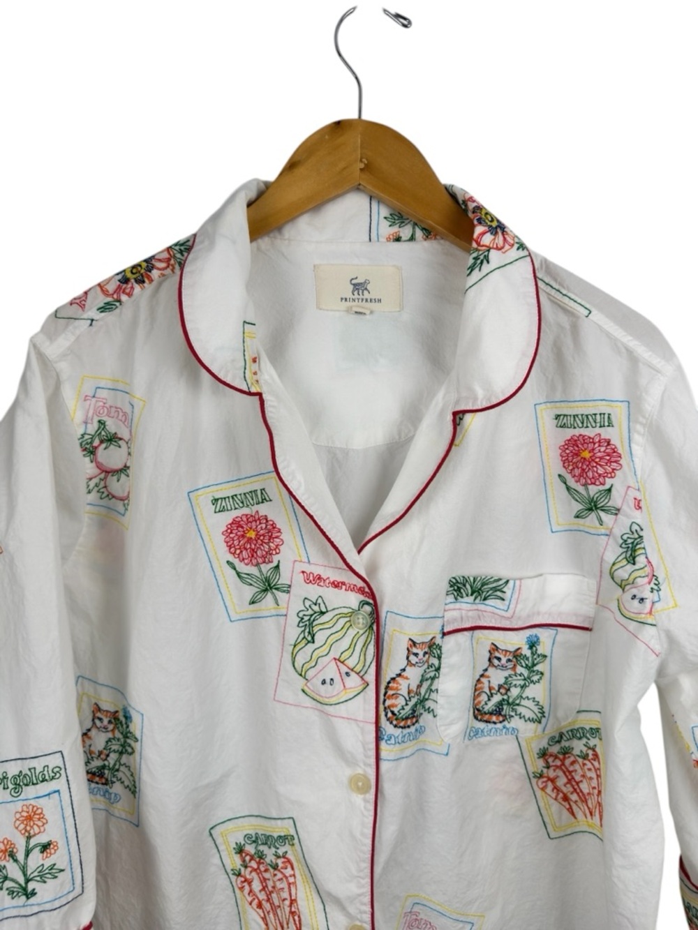 Printfresh Seed Packets Sleep Shirt Cloud Organic Cotton Button Down Nightgown L - Picture 4 of 16